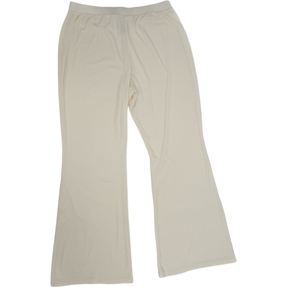 FOREVER 21 Womens Cream Ribbed Knit Flare Leg Lounge Pants High Rise‎ Large Cozy